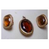 Sarah Coventry Citrine Brown Rhinestone Clip-On