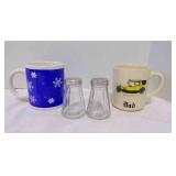 Glass Salt, Pepper Shakers, White Stoneware