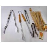 9 Pairs of Tongs - 2 Metal 2 Plastic, 5 Wood