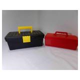 2 Plastic Tool Boxes with Handles, Hinged Lids