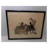 OLD Framed Silhouette of Couple on Park Bench