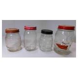 4 Vintage Glass Mustard Jars w/Bank Lids 3 are