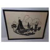 1935 Framed Silhouette of Sailboat Church House,