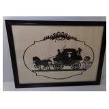OLD Framed Silhouette of Stage Coach w/Couple,