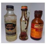 3 OLD Bottles - Vicks Antiseptic Almost Empty