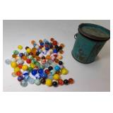 OLD Metal Can half Full of Marbles