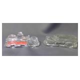 2 Clear Glass Fire Engine Candy Containers