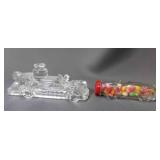 Vintage Glass Fire Engine Candy Container, Race