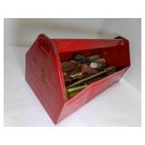 Red Metal Tool Box Insert Full of Screwdrivers