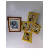 5 Framed Clown Prints 1 7" x 9", 4 4ï¿½" x 5ï¿½"