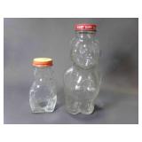2 Clear Glass Bear Bottle Piggy Banks - Small
