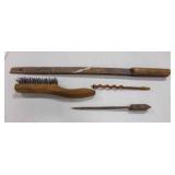 OLD Crank Bar w/Wooden Handle - OLD Wire Brush