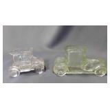 2 Antique Car Glass Candy Containers w/Metal