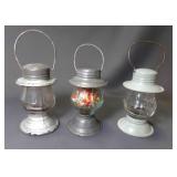 3 Vintage Glass Lantern Candy Containers 3ï¿½" Lamp