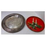 Round Silver Plate Serving Platter, Mid Century