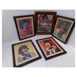 5 9" x 11" Framed Clown Prints