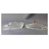 2 Glass Candy Containers - Ship, Speed Boat