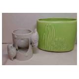 Bisque Ceramic Tree Trunk Bird Candle Holder,