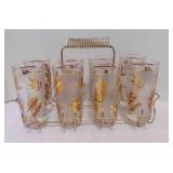 Libbey Gold Leaf Tumblers w/a Caddy