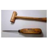 Small Wooden Mallot, Okeene Ice, Locker Co. Ice