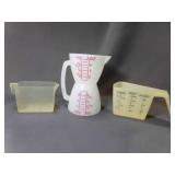 3 Vintage Plastic Measuring Cups - 2 w/Advertising