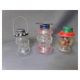 3 Vintage Glass Lantern Candy Containers Lamp