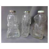 3 Clear Glass Elephant Shaped Coin Banks - Lucky