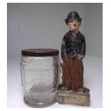 Antique Charlie Chaplin Glass Candy Container Bank