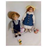 2 Keepsake Porcelain Dolls - Boy w/Fishing Pole