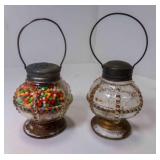 2 Antique Glass Beaded Lantern Candy Containers