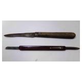 OLD Folding Pocket Knife w/Wooden Handle Markings