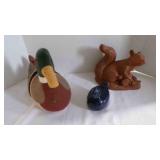 fabric duck dï¿½cor; garden squirrel; ceramic chick