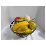 metal bowl full of paper mï¿½chï¿½ fruits, vegetables