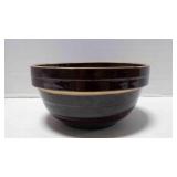Vintage brown crock bowl 9" made in USA