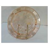 Vintage pink depression Cabbage Rose cake plate
