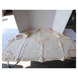 linen tablecloth, hand sewn/embroidered/crochet