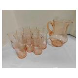 Vintage Pink Depression glass pitcher, 12