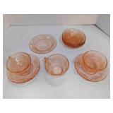 Vintage pink depression Cabbage Rose - 3 teacups