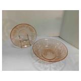 2 Vintage pink depression Cabbage Rose bowls