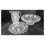 Vintage EAPG press glass pitcher; Vintage crystal
