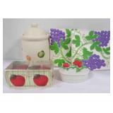 Vintage Gare Inc grape square trivets; candles