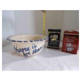 pottery popcorn bowl; Maxwell house commemorative