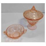 Vintage pink depression Cabbage Rose candy dish
