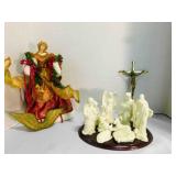 vintage bronze cross; nativity scene, angel tree