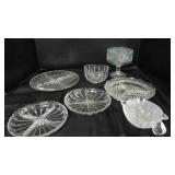 7 clear glass divided serving plates; compote