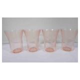 Vintage Pink Depression glass tumblers with the