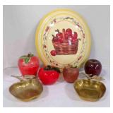 Vintage brass apple-shaped trinket dishes; candy