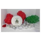Christmas Holly JELL-O Molds; cookie plate