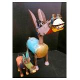 2 recycled metal statue garden/yard donkeys
