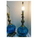 pair of vintage blue table lamps - 1 lamp works